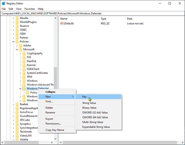 Configure Windows Defender to scan archive files via Registry Editor Windows10