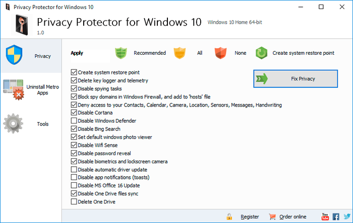 Privacy Protector cho Windows 10