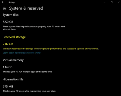 Storage Reserve in Windows 10
