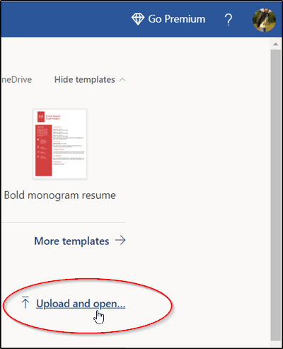 Word Upload and open option
