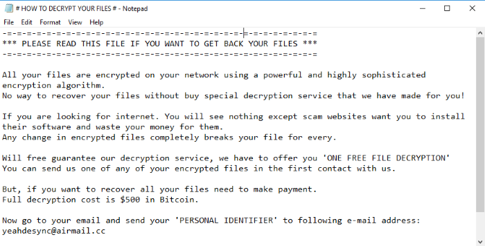 desync ransomware note