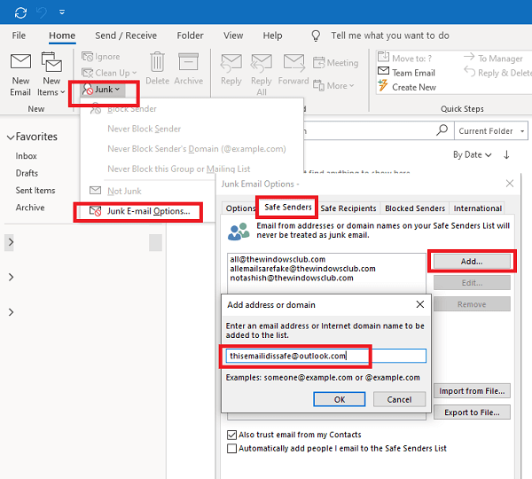 Add Email to Safe Senders List Outlook