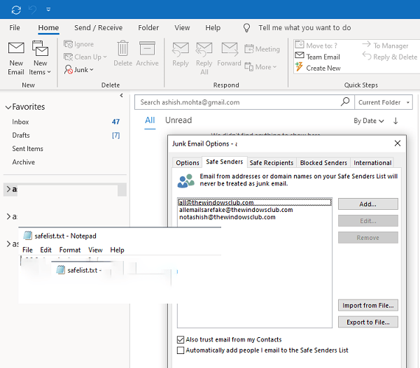Import Exprt Safe Senders List in Office Outlook