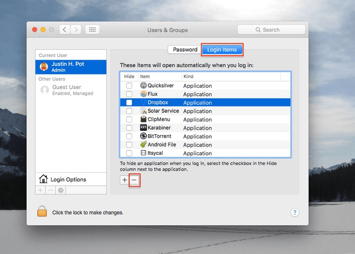disable startup items mac