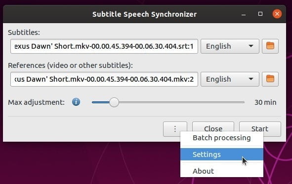 AutoFix Subtitles With SubSync menu settings