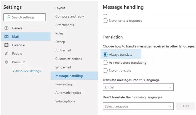 Cách tự động dịch Email trên Outlook.com