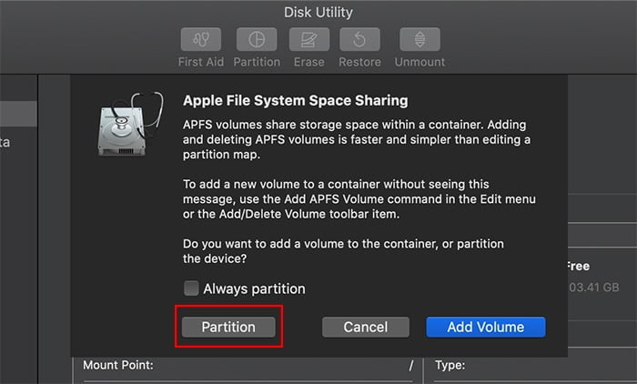 Partition Drive macOS Partition Option
