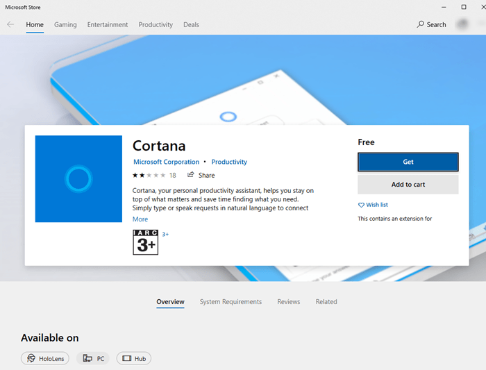 cài đặt lại Cortana trong Windows 10