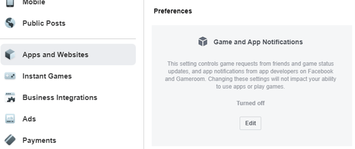 Facebook Game App notfcations turn off