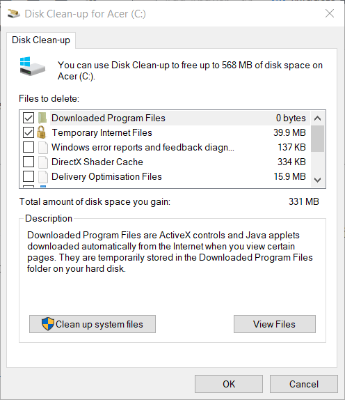 The Disk Clean up window