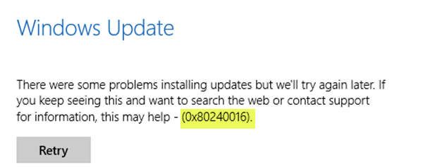 Sửa lỗi Windows Update 0x80240016 trên Windows 10