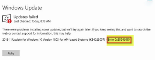 Sửa lỗi Windows Update 0x80246010 trên Windows 10