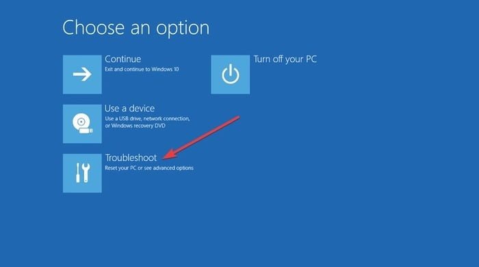 fix bad system config info windows 10 choose an option troubleshoot