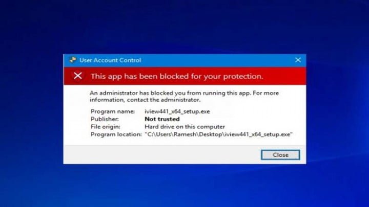 4 cách sửa lỗi this app has been blocked for your protection trên Windows 10