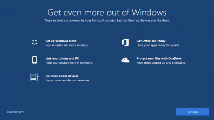 Cách tắt Get Even More Out of Windows trên Windows 10