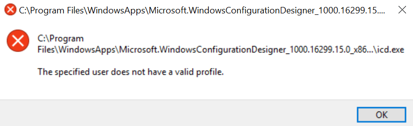 The specified user does not have a valid profile trên Windows 10