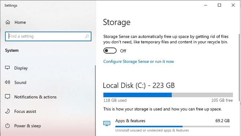 Cách tắt tính năng Storage Sense trong Windows 10
