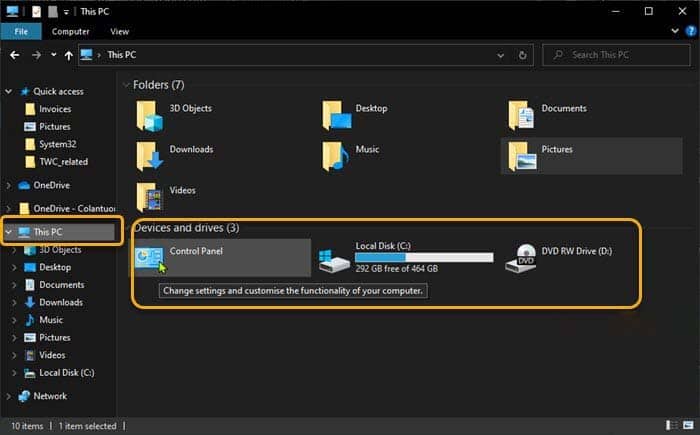 Cách thêm Control Panel vào File Explorer trong Windows 10