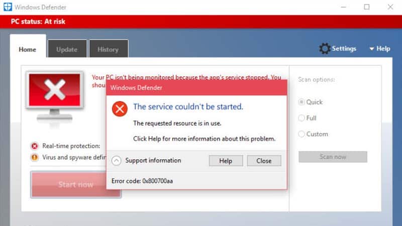 Sửa lỗi 0x800700AA The service couldn’t be started trên Windows Defender