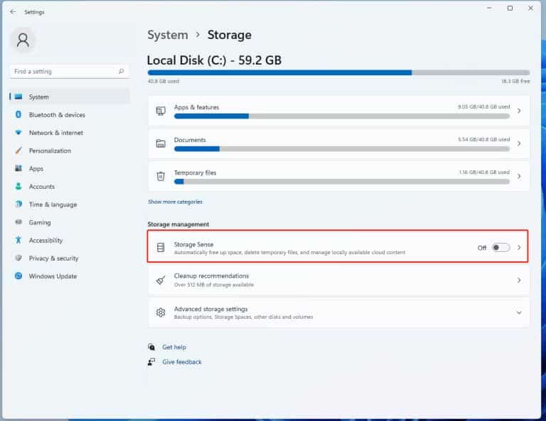 giai phong dung luong o cung bang Storage Sense tren Windows 11 2