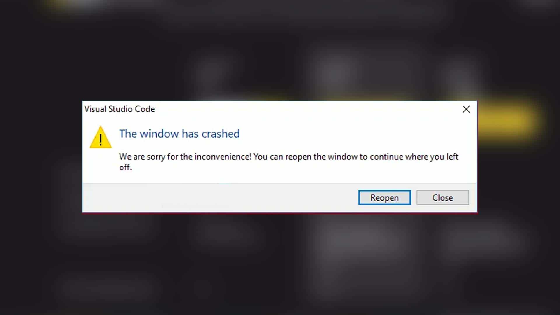 Hướng dẫn cách sửa lỗi Visual Studio Code the windows has crashed trên Windows 11