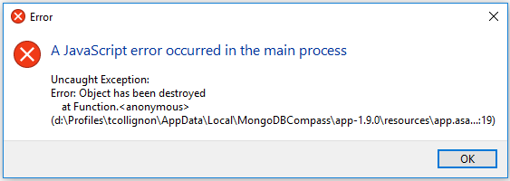 Sửa lỗi A JavaScript error occurred in the main process trên Windows 10